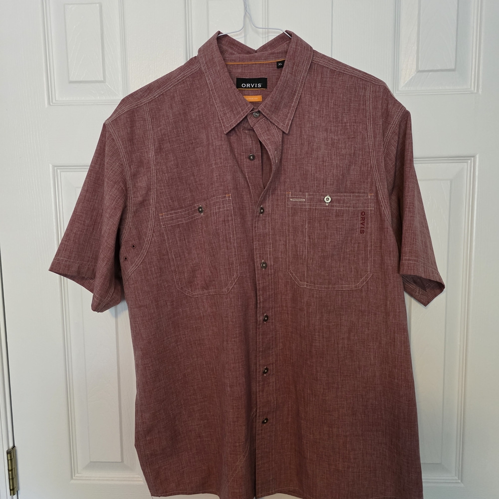 Orvis Men's Maroon Casual Button Down Shirt